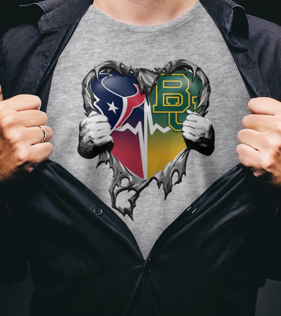 Houston Texans Baylor Bears Heart Rip T-Shirt