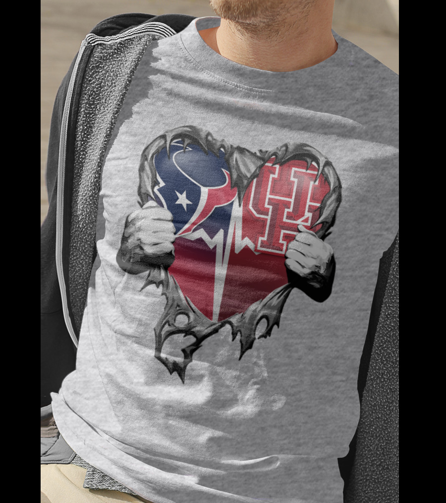 Houston Texans Uh Cougars Heart Teardown T-Shirt