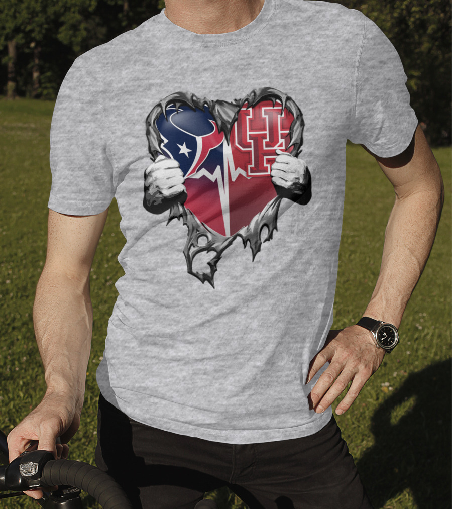 Houston Texans Uh Cougars Heart Teardown T-Shirt