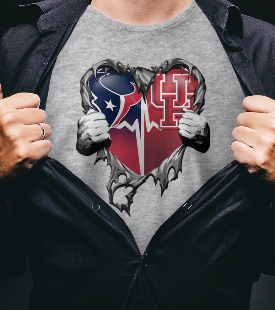 Houston Texans Uh Cougars Heart Teardown T-Shirt