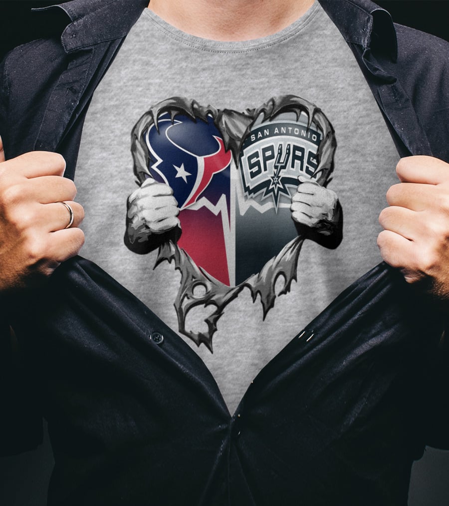 Houston Texans San Antonio Spurs Heart Design Xatt119 T-Shirt