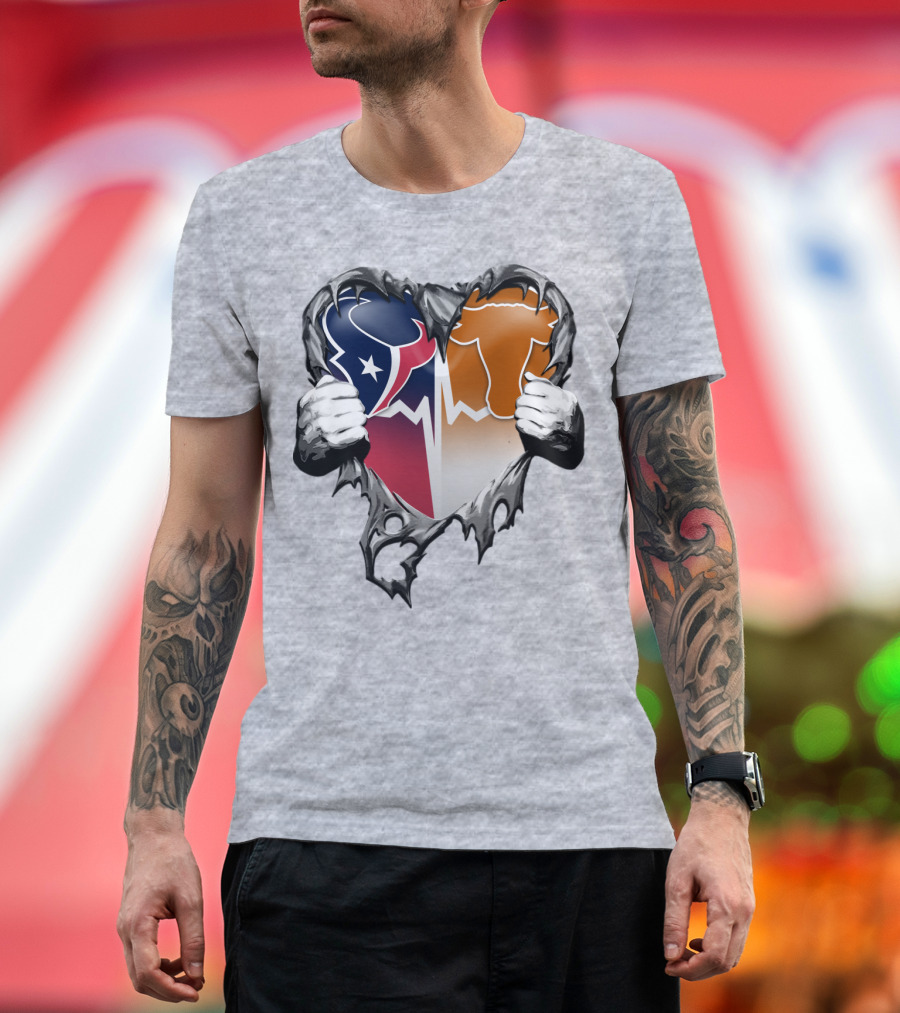 Houston Texans Dallas Cowboys Split Heart T-Shirt