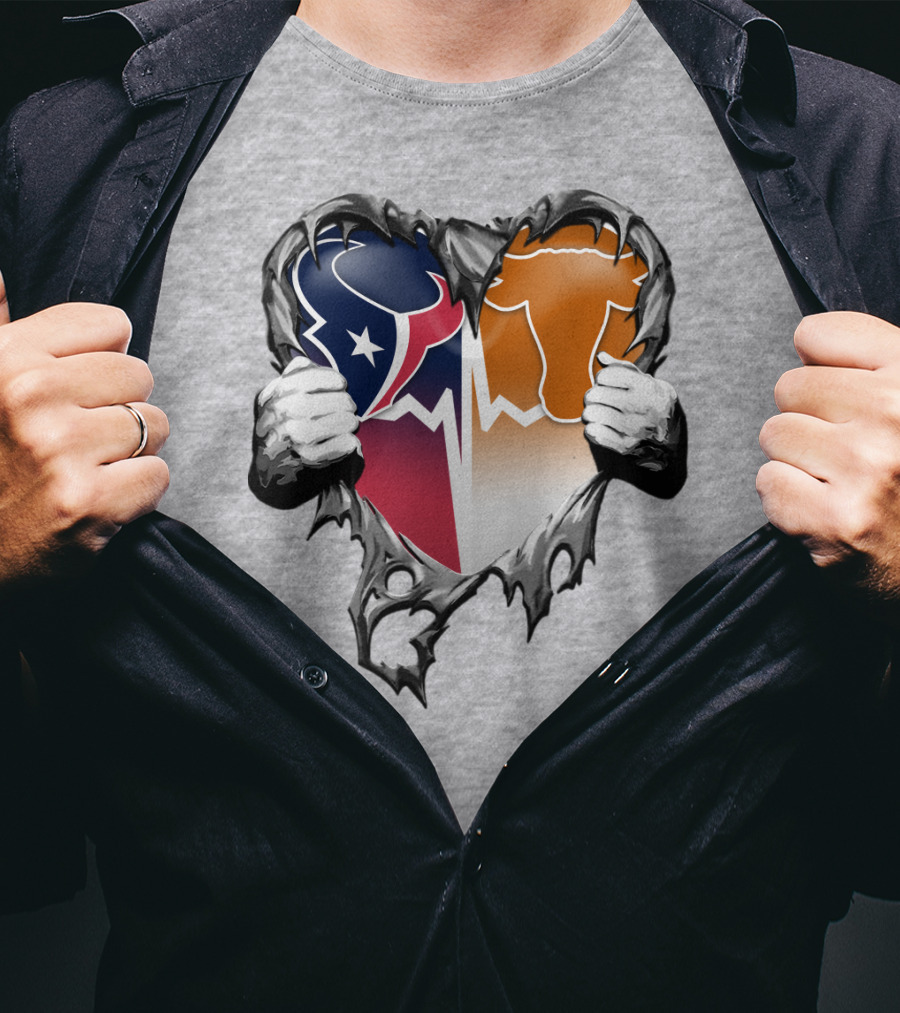 Houston Texans Dallas Cowboys Split Heart T-Shirt
