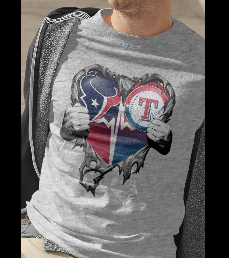Houston Texans And Texas Rangers Heart T-Shirt