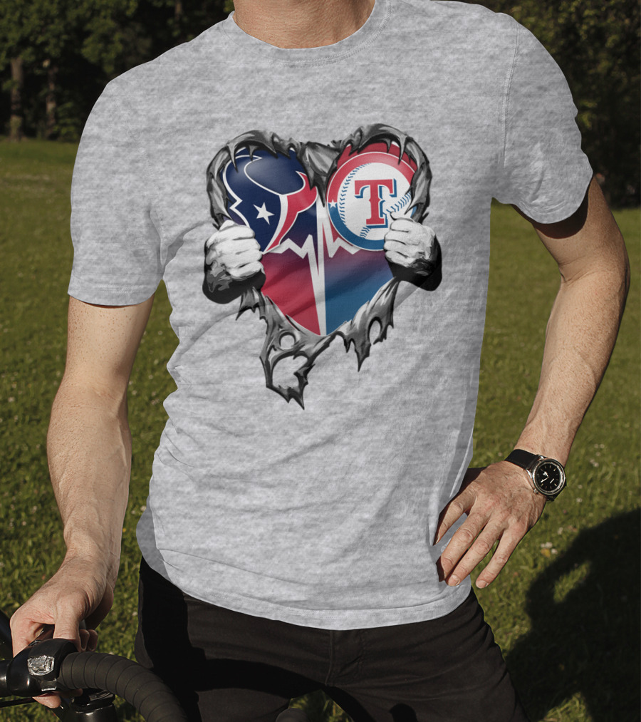 Houston Texans And Texas Rangers Heart T-Shirt