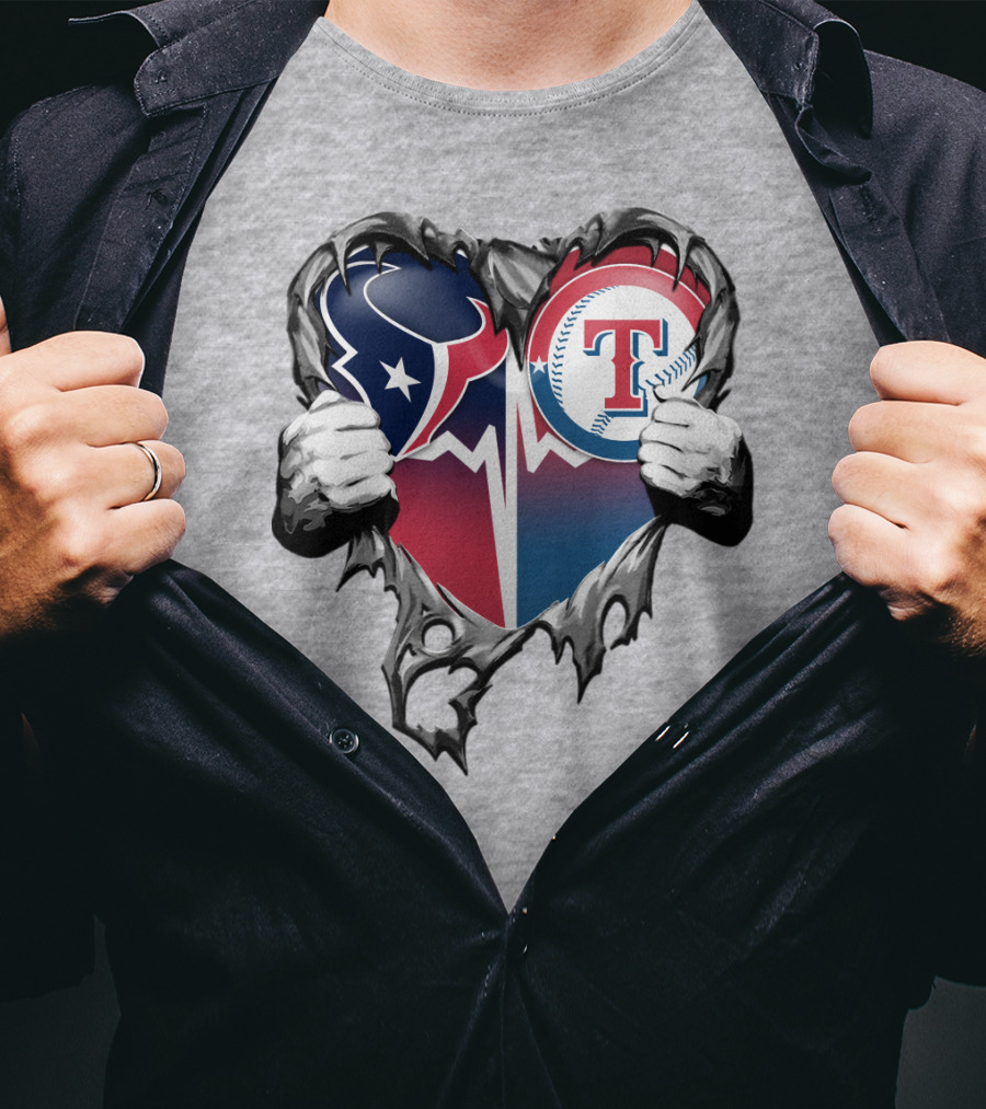Houston Texans And Texas Rangers Heart T-Shirt