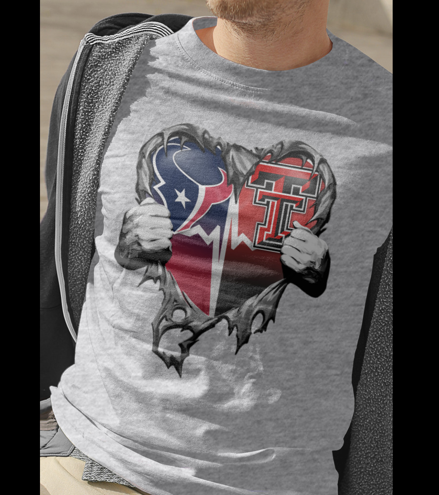 Houston Texans Texas Tech Heart Logo Peeling T-Shirt