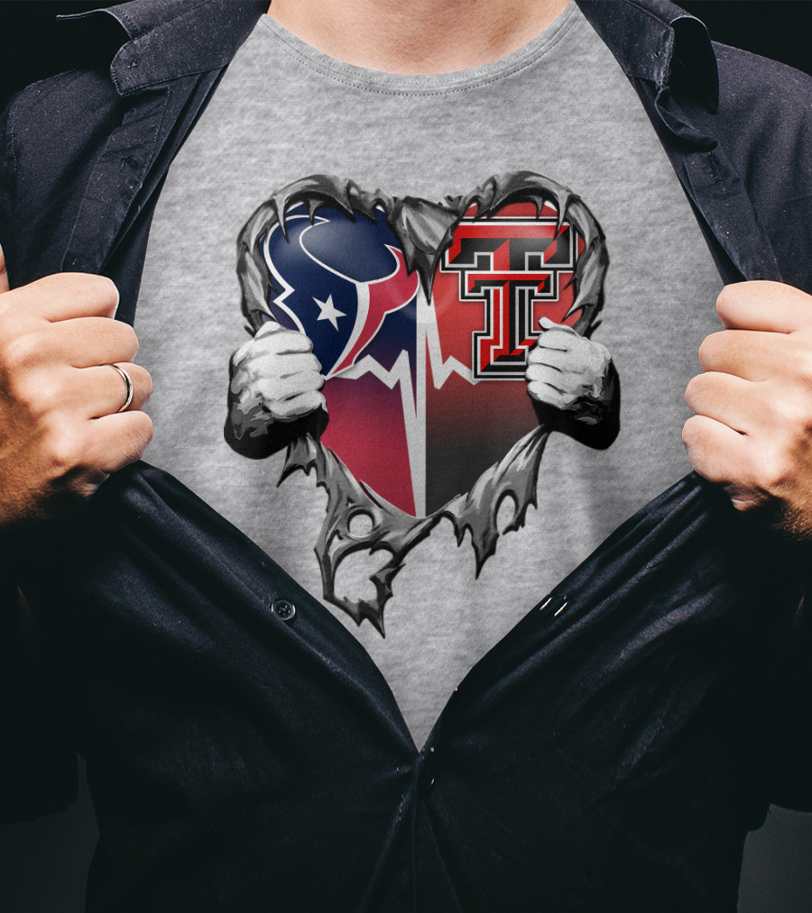 Houston Texans Texas Tech Heart Logo Peeling T-Shirt