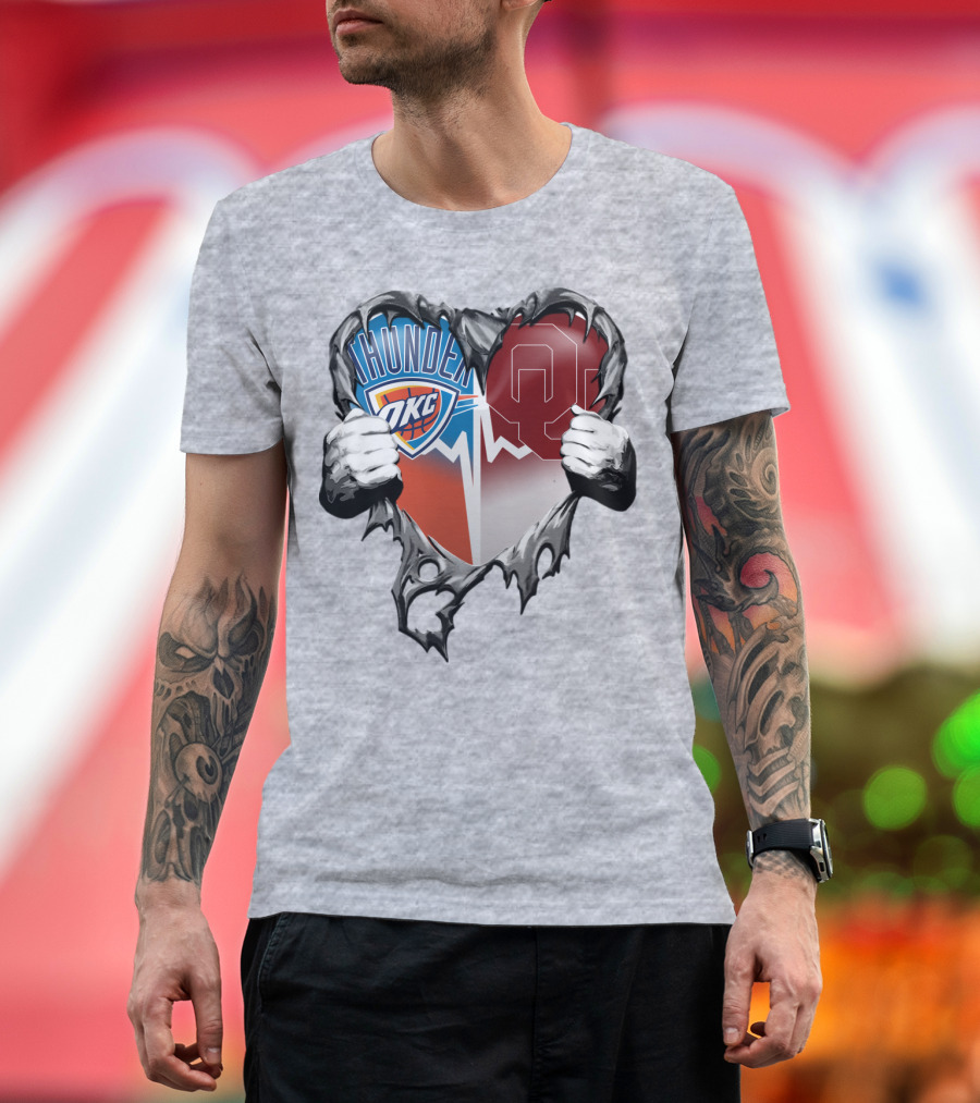 Oklahoma City Thunder Ou Sooners Torn Heart T-Shirt