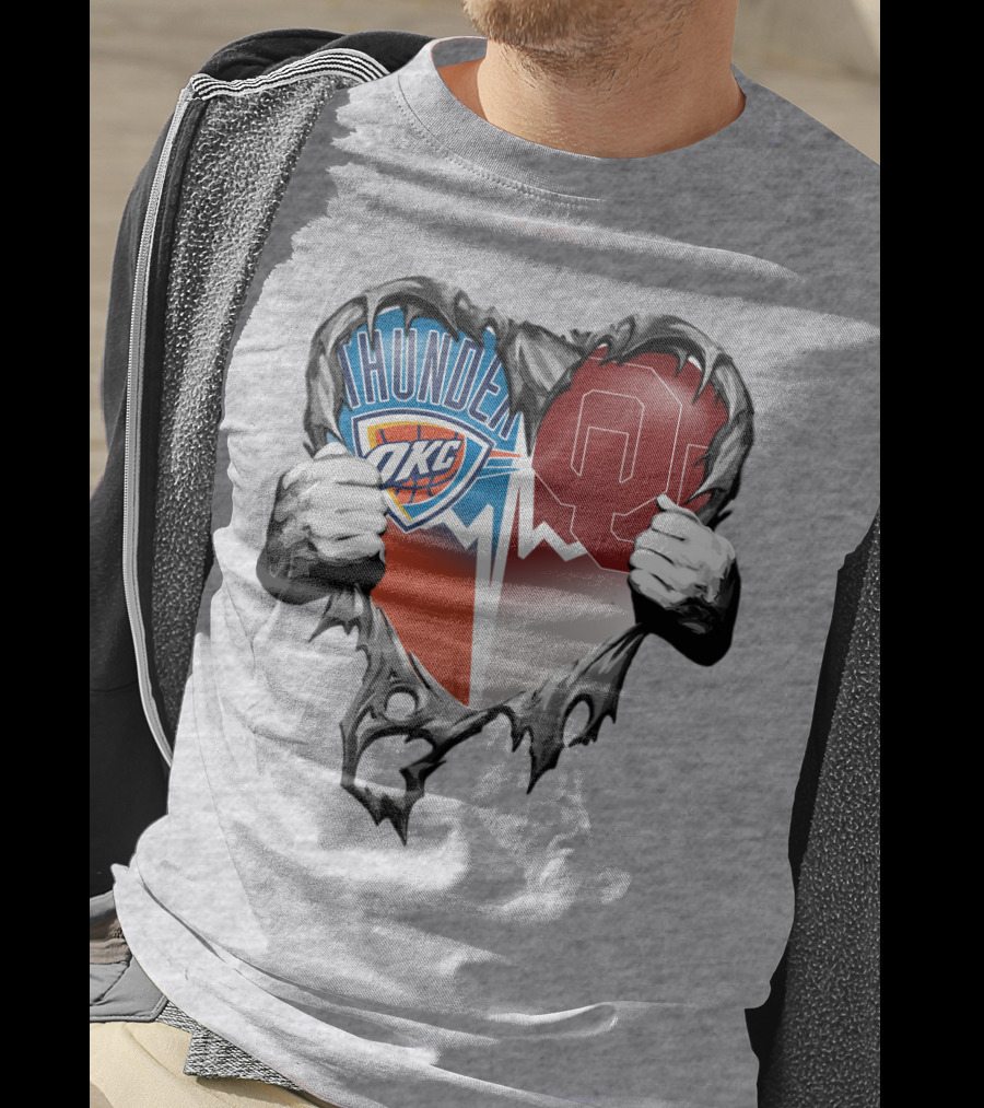 Oklahoma City Thunder Ou Sooners Torn Heart T-Shirt