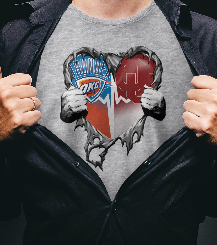 Oklahoma City Thunder Ou Sooners Torn Heart T-Shirt