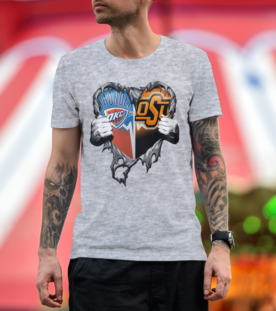 Okc Thunder Osu Cowboys Heart T-Shirt