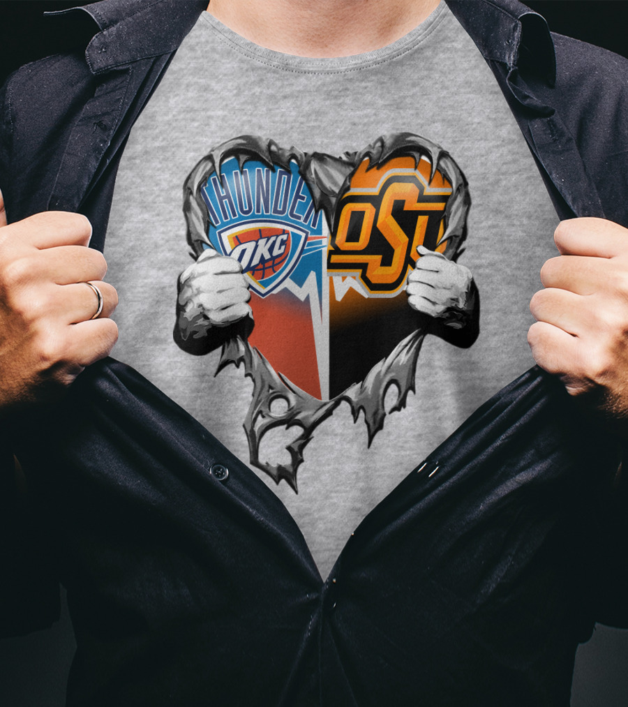Okc Thunder Osu Cowboys Heart T-Shirt
