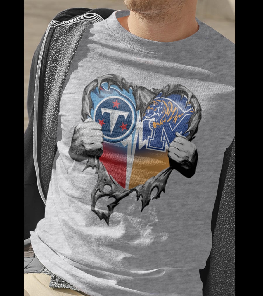 Tennessee Titans And Memphis Tigers Heart Design Xatt129 T-Shirt