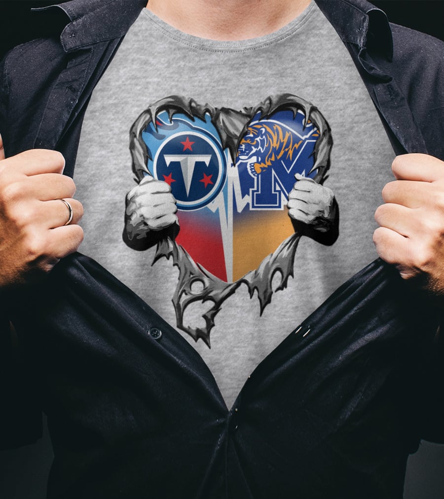 Tennessee Titans And Memphis Tigers Heart Design Xatt129 T-Shirt