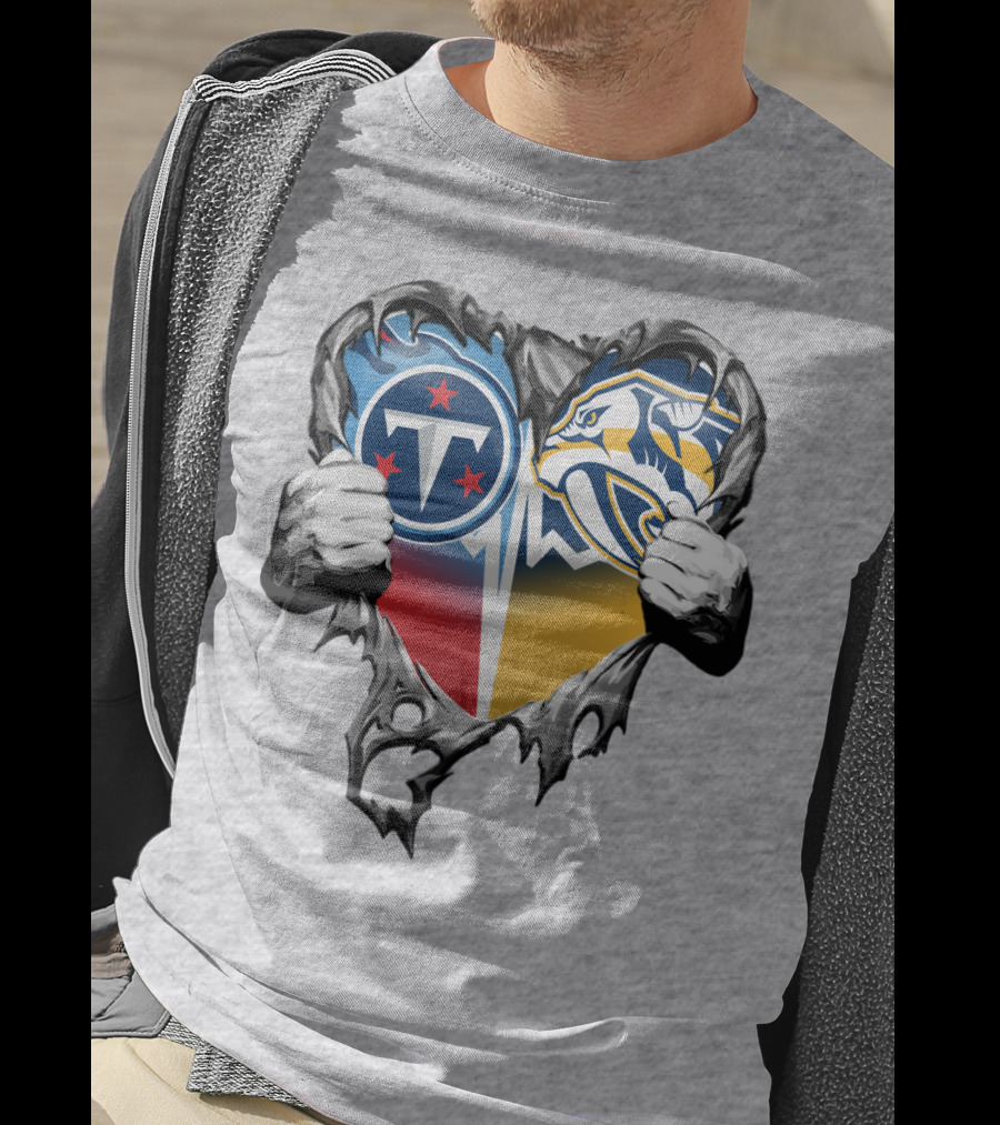 Tennessee Titans And Nashville Predators Heart T-Shirt