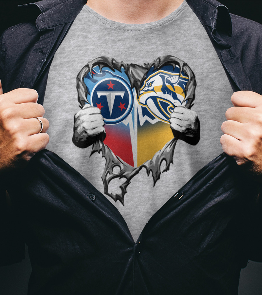 Tennessee Titans And Nashville Predators Heart T-Shirt
