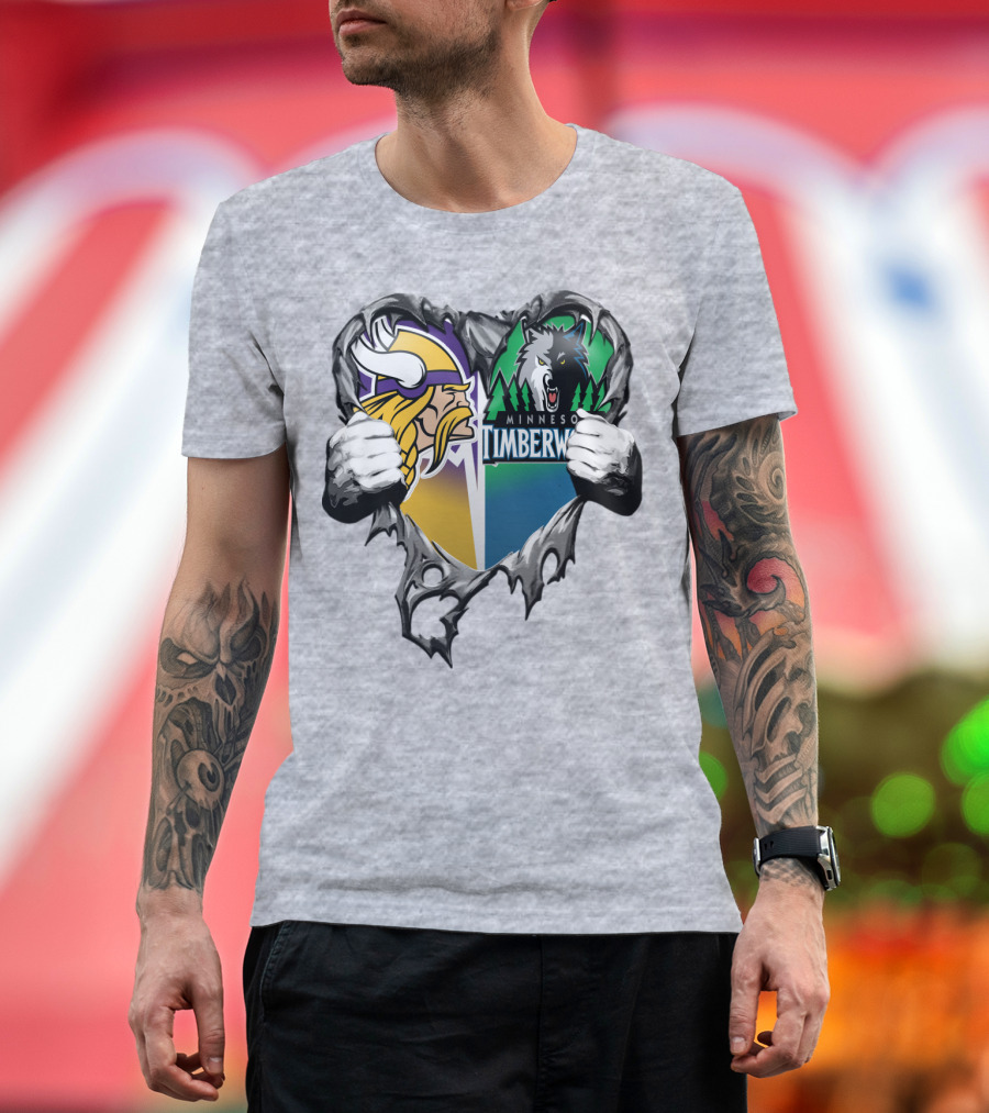 Minnesota Vikings Minnesota Timberwolves Heart Logo Mashup T-Shirt