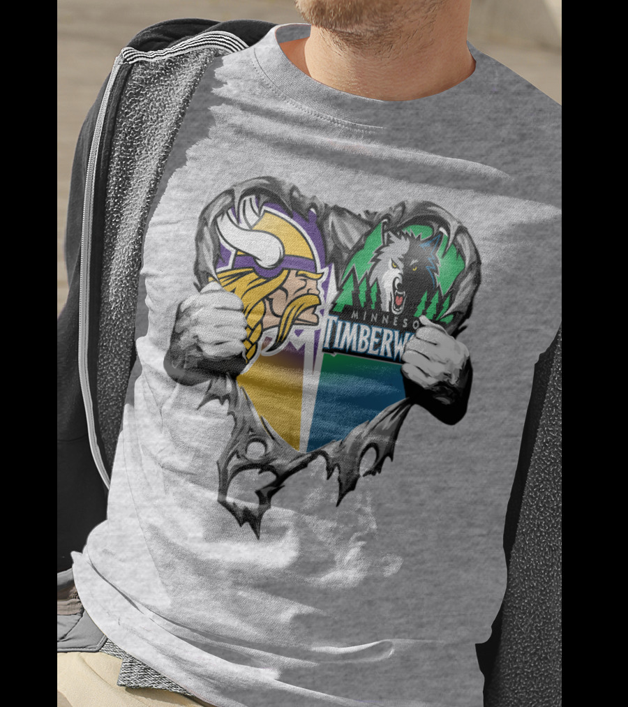 Minnesota Vikings Minnesota Timberwolves Heart Logo Mashup T-Shirt