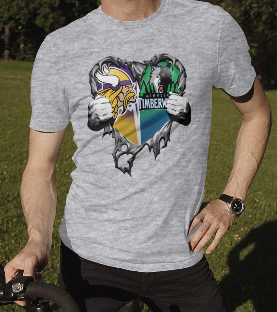 Minnesota Vikings Minnesota Timberwolves Heart Logo Mashup T-Shirt