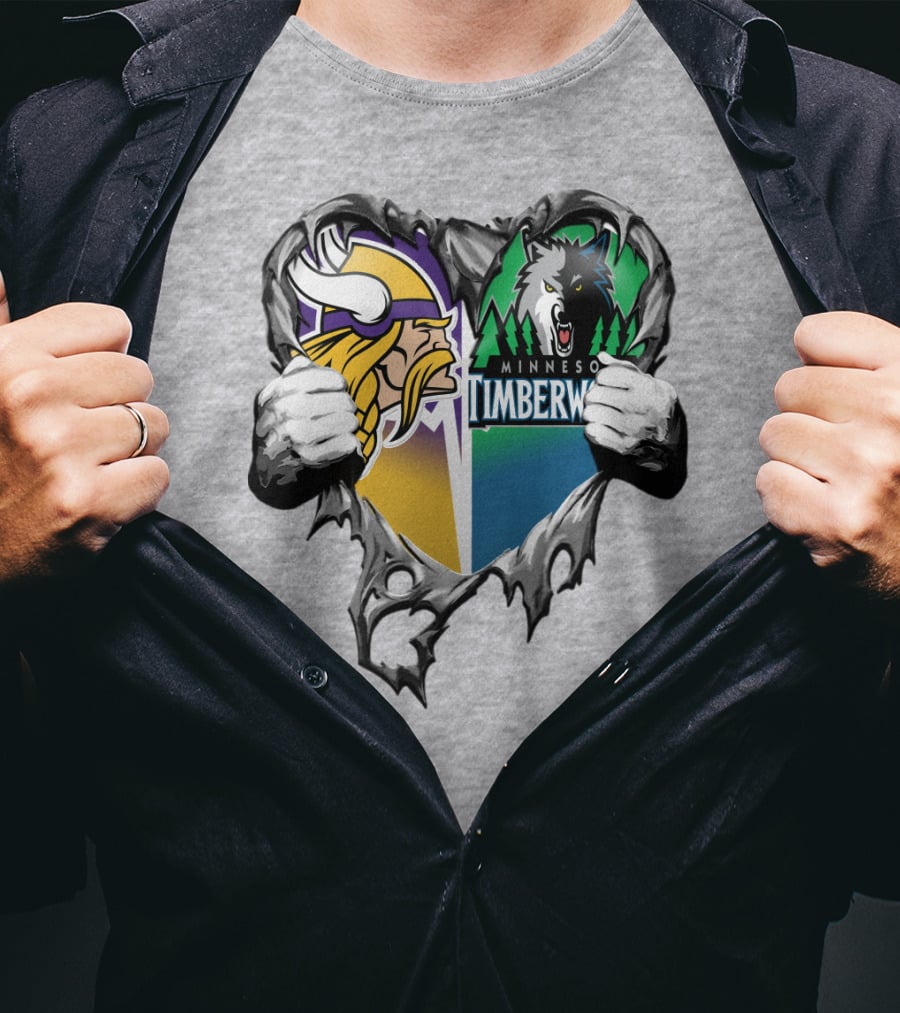 Minnesota Vikings Minnesota Timberwolves Heart Logo Mashup T-Shirt