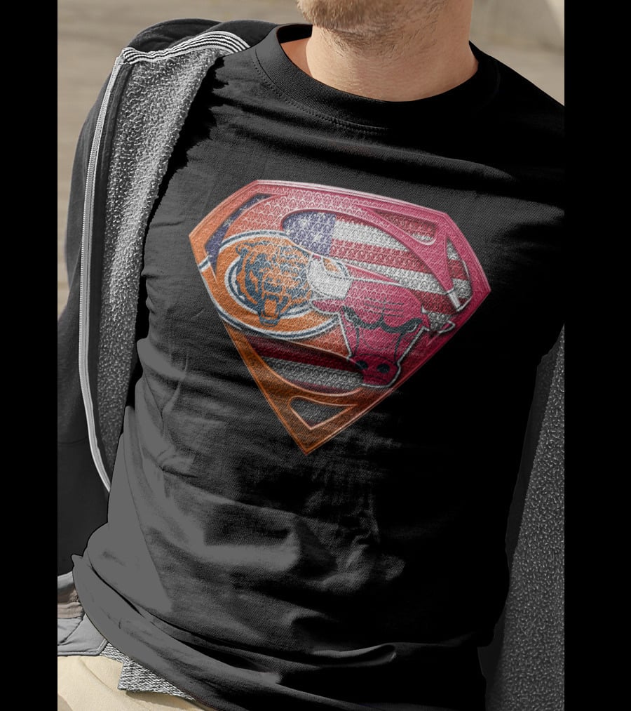 Chicago Bears Bulls Superman American Flag T-Shirt