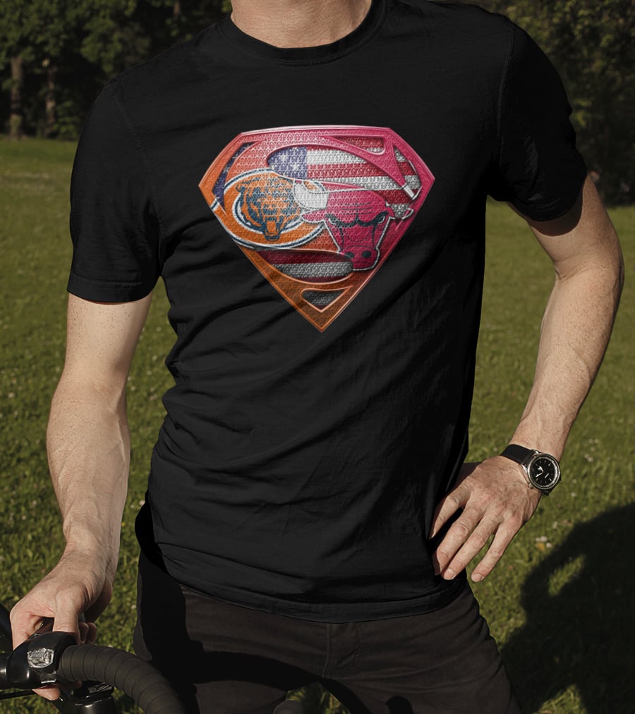 Chicago Bears Bulls Superman American Flag T-Shirt