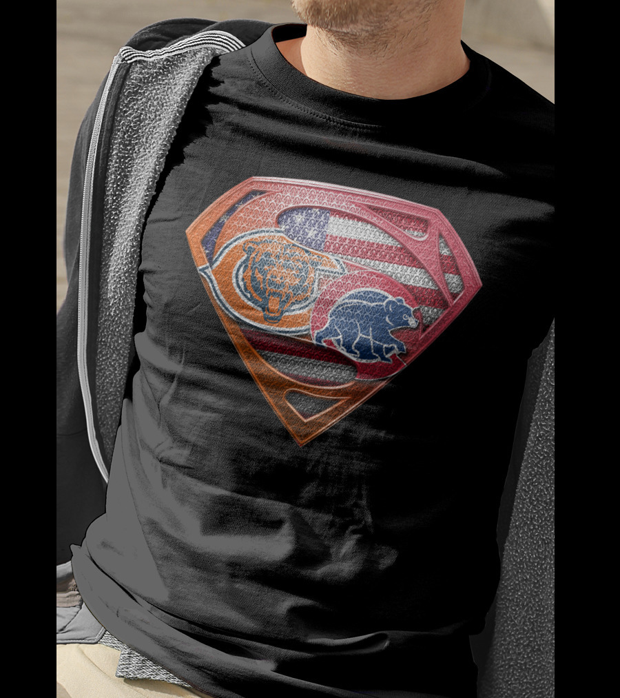 Chicago Bears Superman Shield American Flag T-Shirt