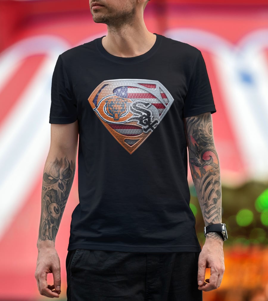 Chicago Bears White Sox American Flag Superman Shield T-Shirt