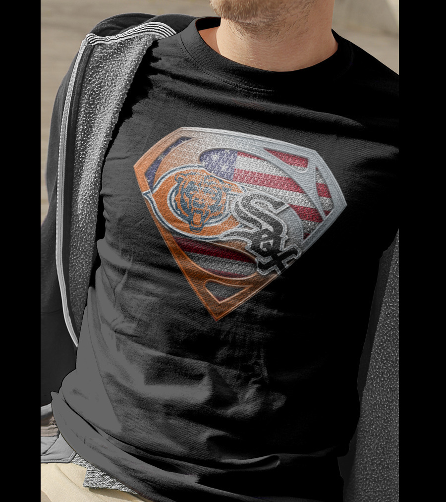 Chicago Bears White Sox American Flag Superman Shield T-Shirt