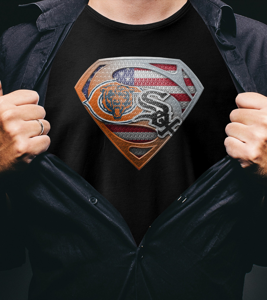 Chicago Bears White Sox American Flag Superman Shield T-Shirt