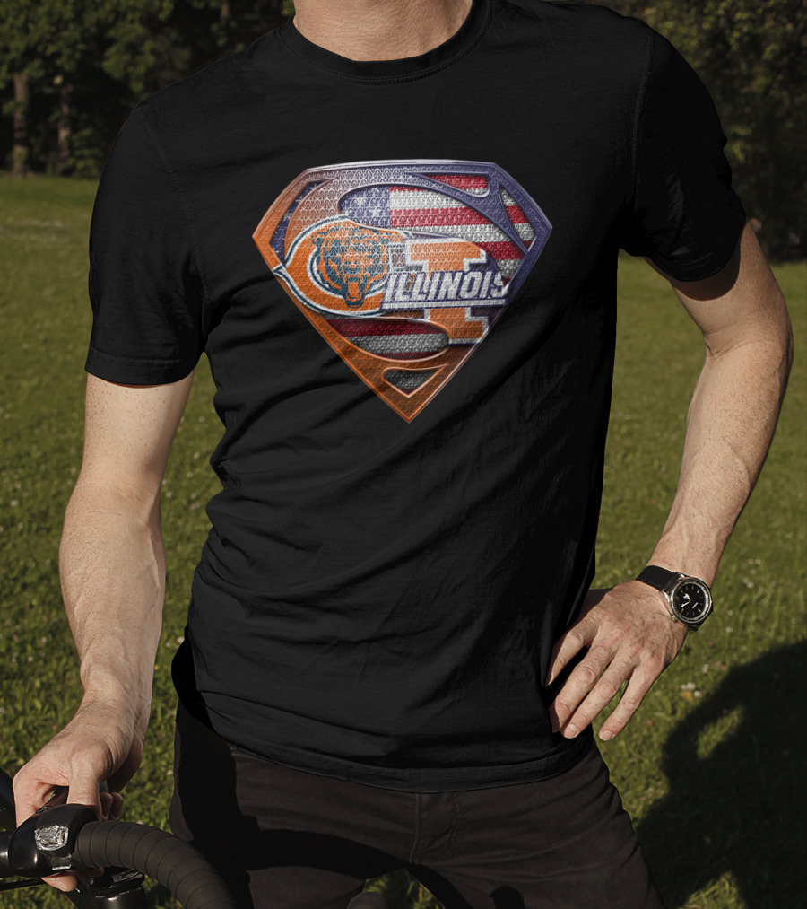 Illinois Bears American Flag Superman T-Shirt