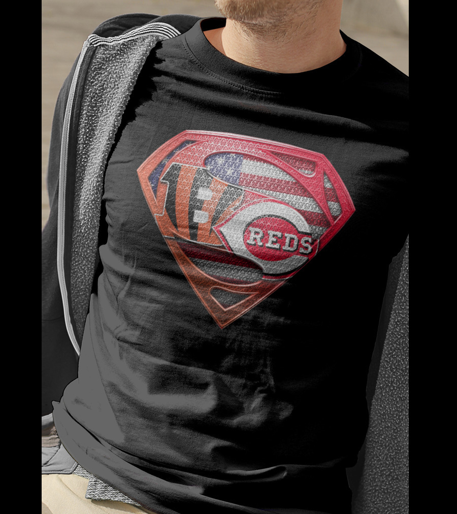 Reds Bengals Superman Usa Flag T-Shirt