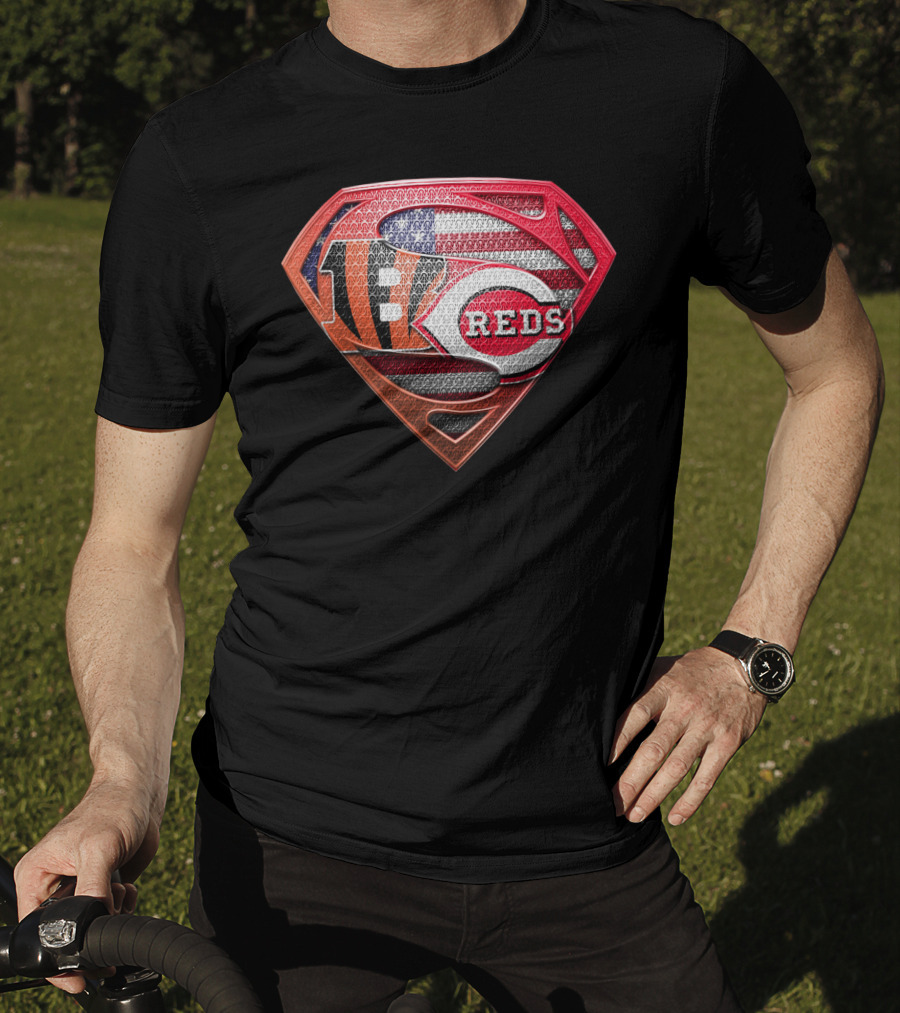 Reds Bengals Superman Usa Flag T-Shirt