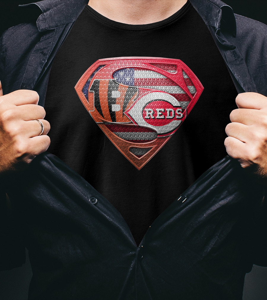 Reds Bengals Superman Usa Flag T-Shirt
