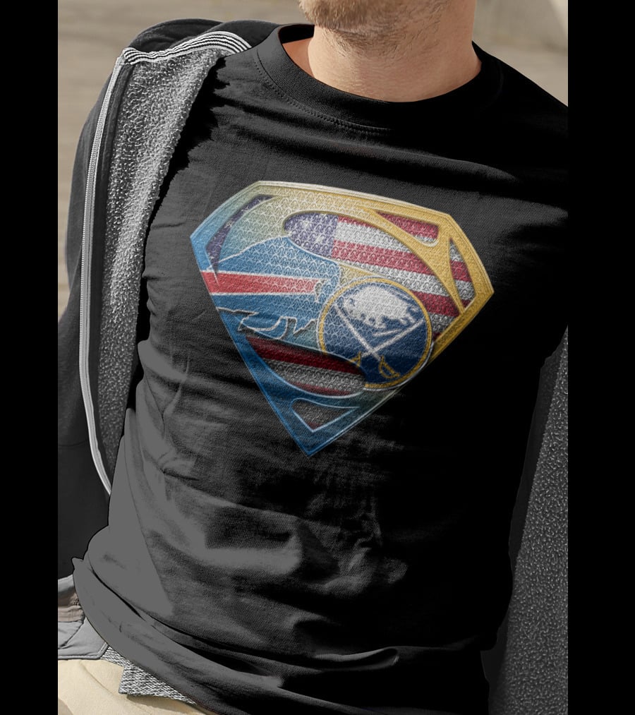 Buffalo Sabres American Flag Superman Logo Mashup T-Shirt