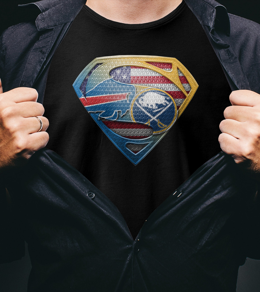 Buffalo Sabres American Flag Superman Logo Mashup T-Shirt