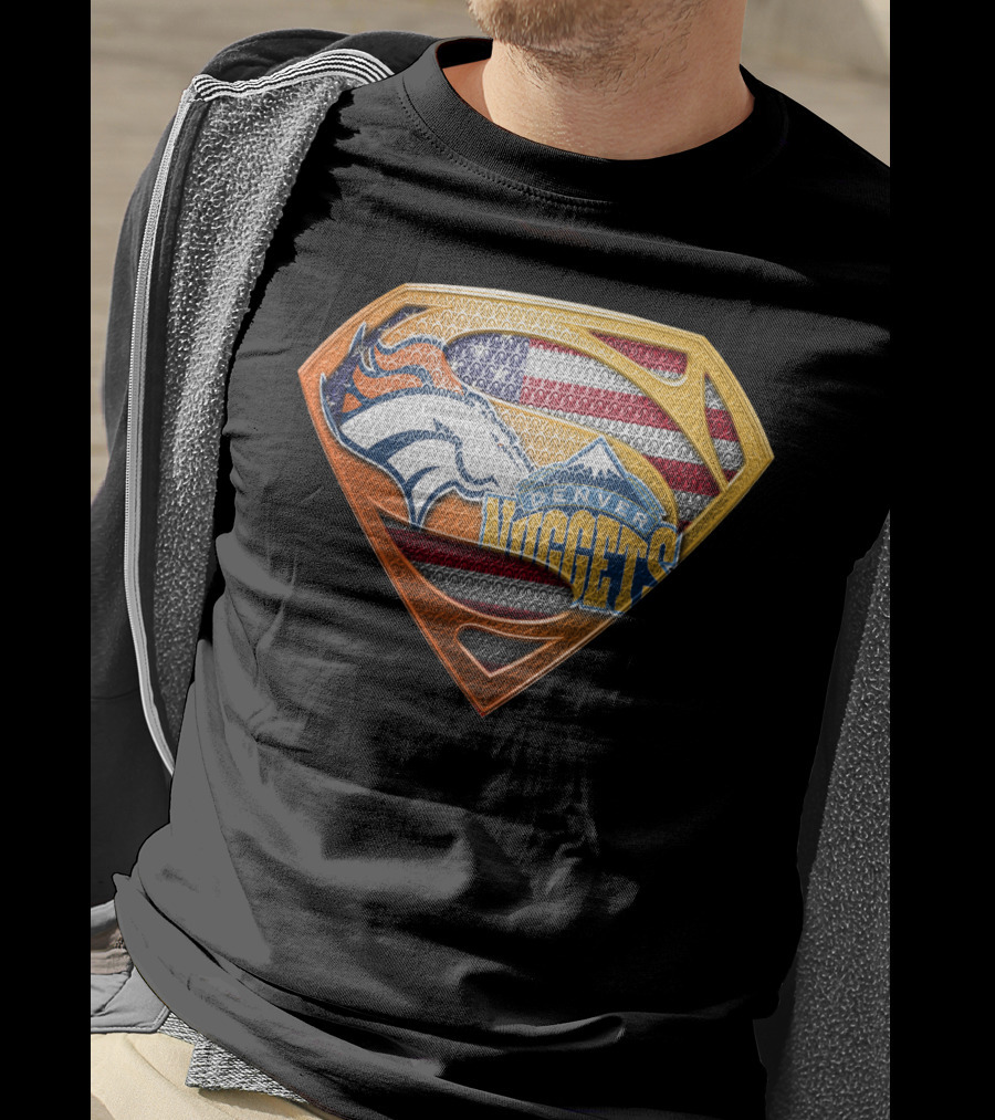 Denver Broncos Nuggets American Flag Superman Shield T-Shirt