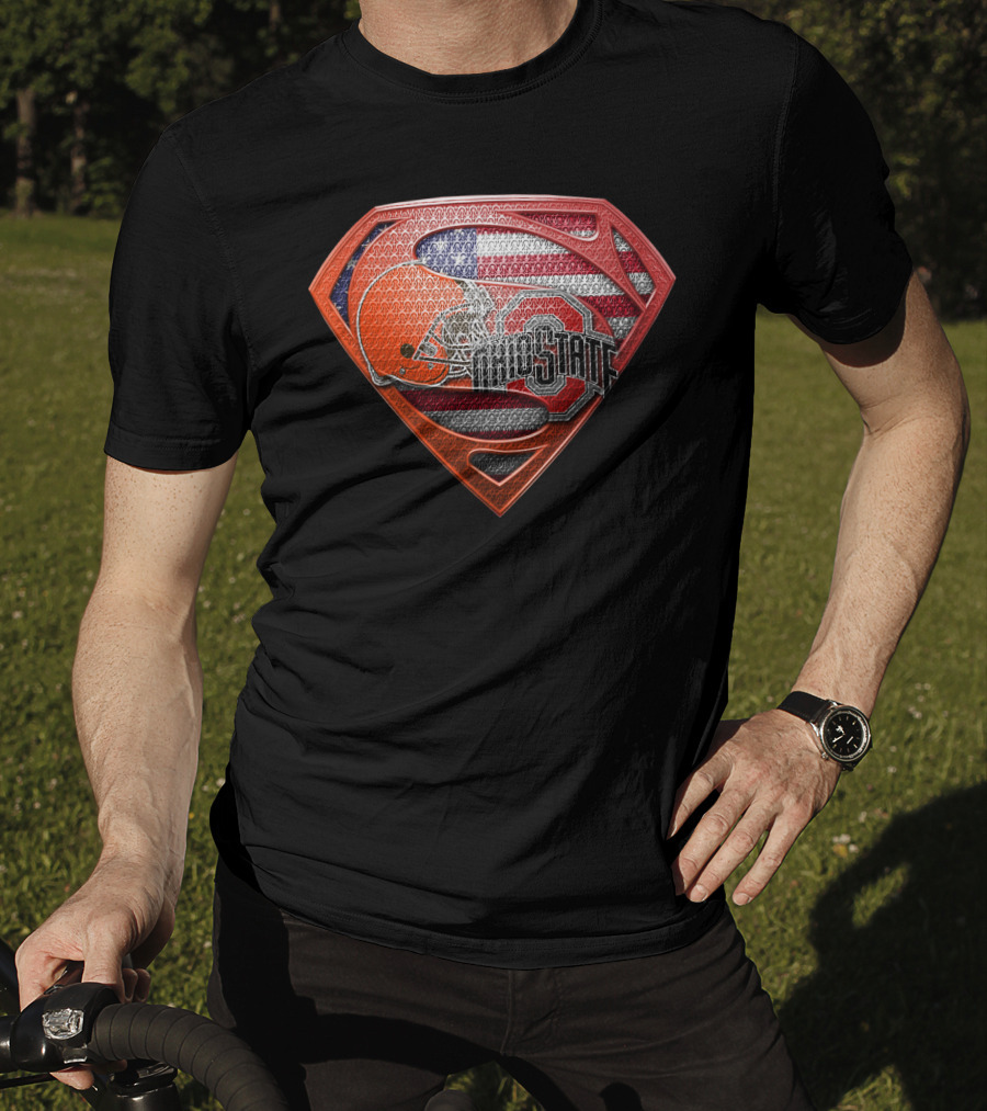 Ohio State Football Superman Shield With American Flag T-Shirt