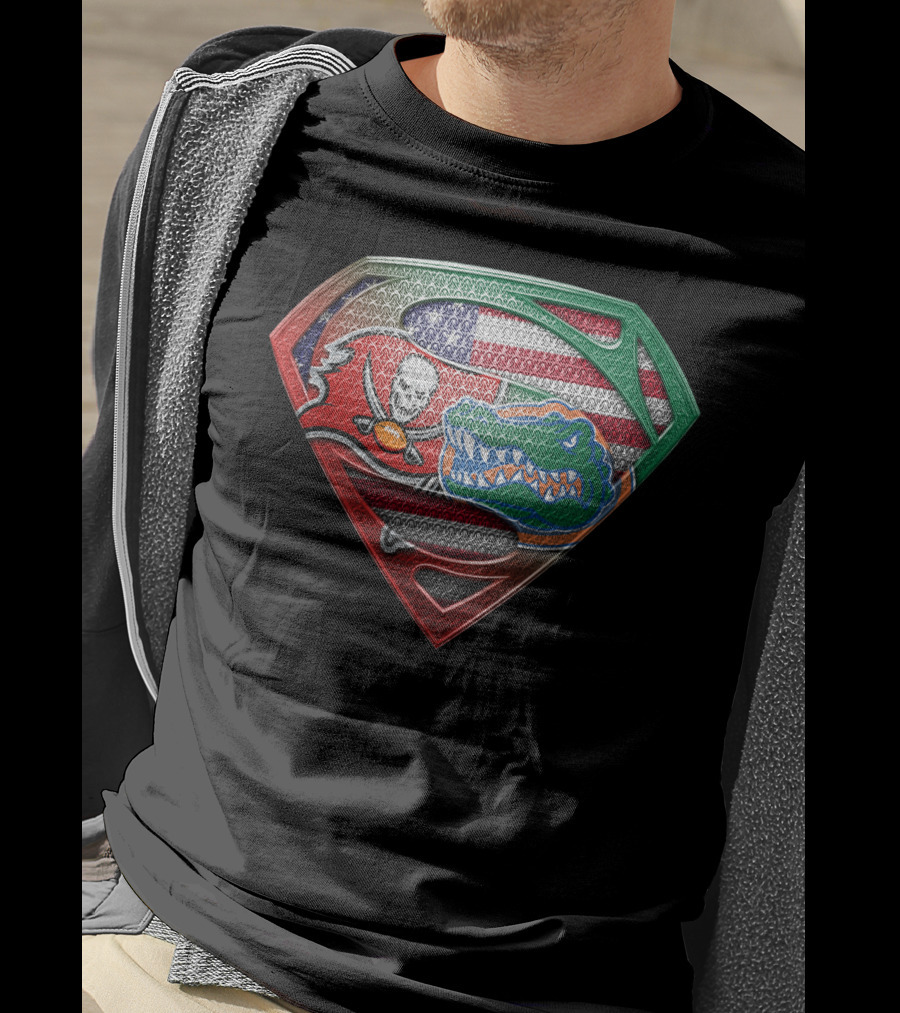 Buccaneers Gators Superman Shield American Mexican Flag Fusion T-Shirt