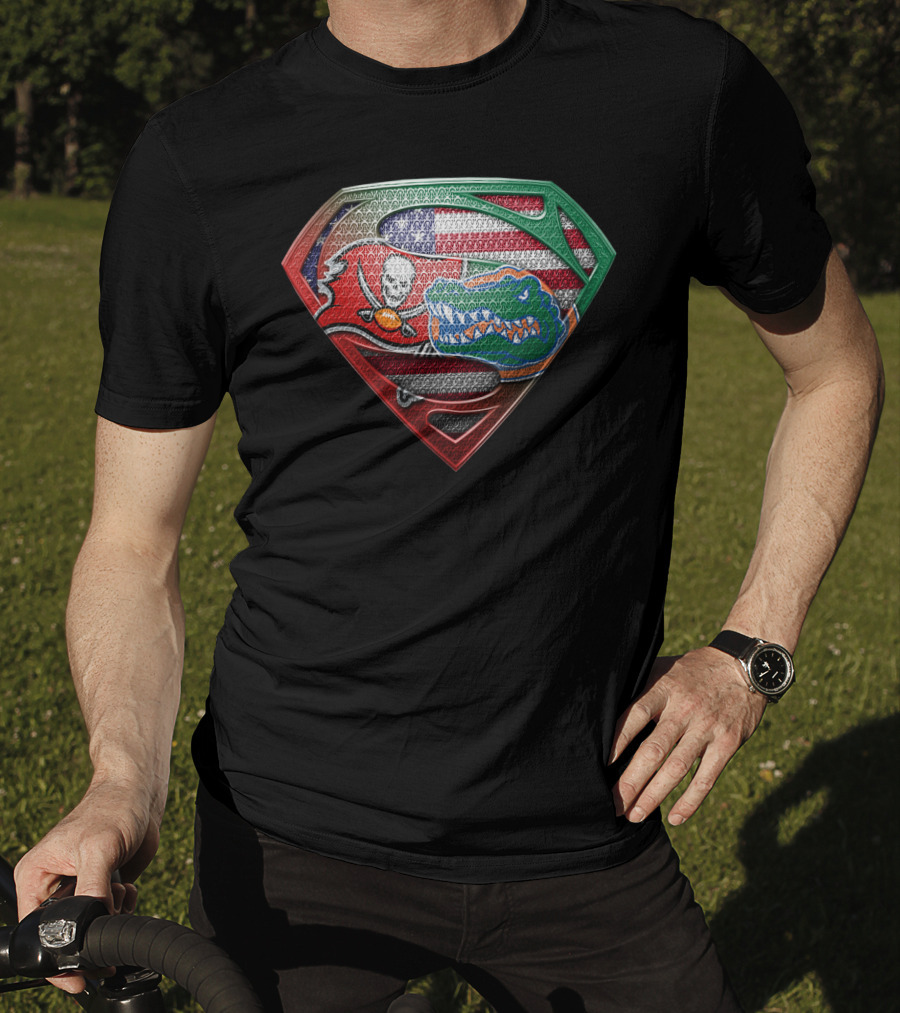Buccaneers Gators Superman Shield American Mexican Flag Fusion T-Shirt