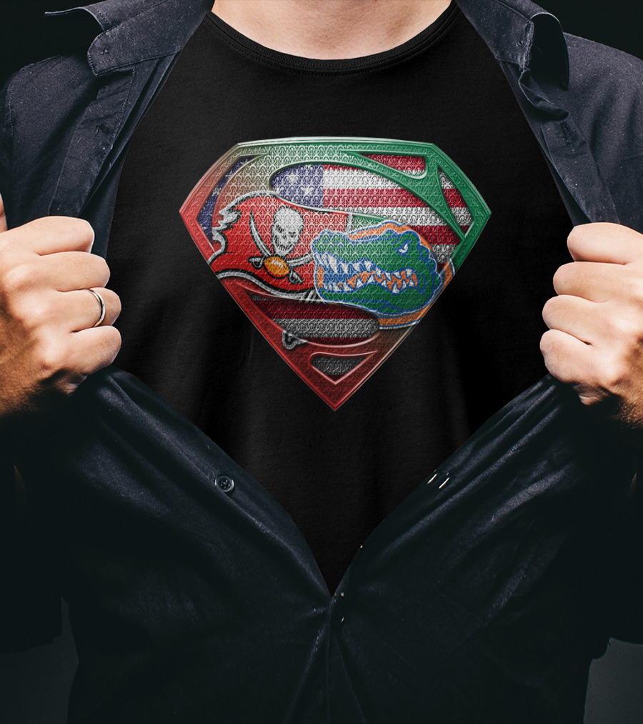 Buccaneers Gators Superman Shield American Mexican Flag Fusion T-Shirt