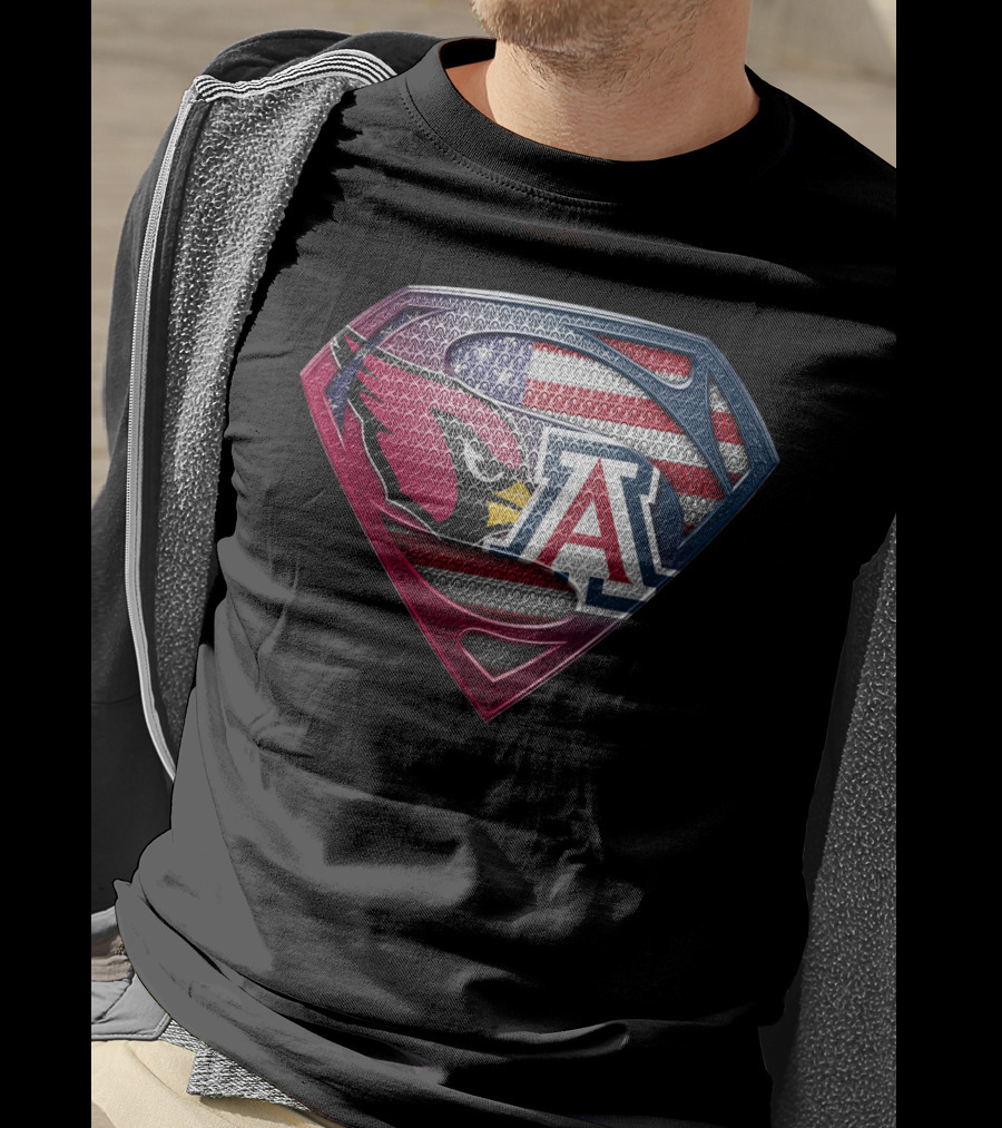 Arizona Cardinals Usa Flag Arizona Wildcats Superman Shield T-Shirt