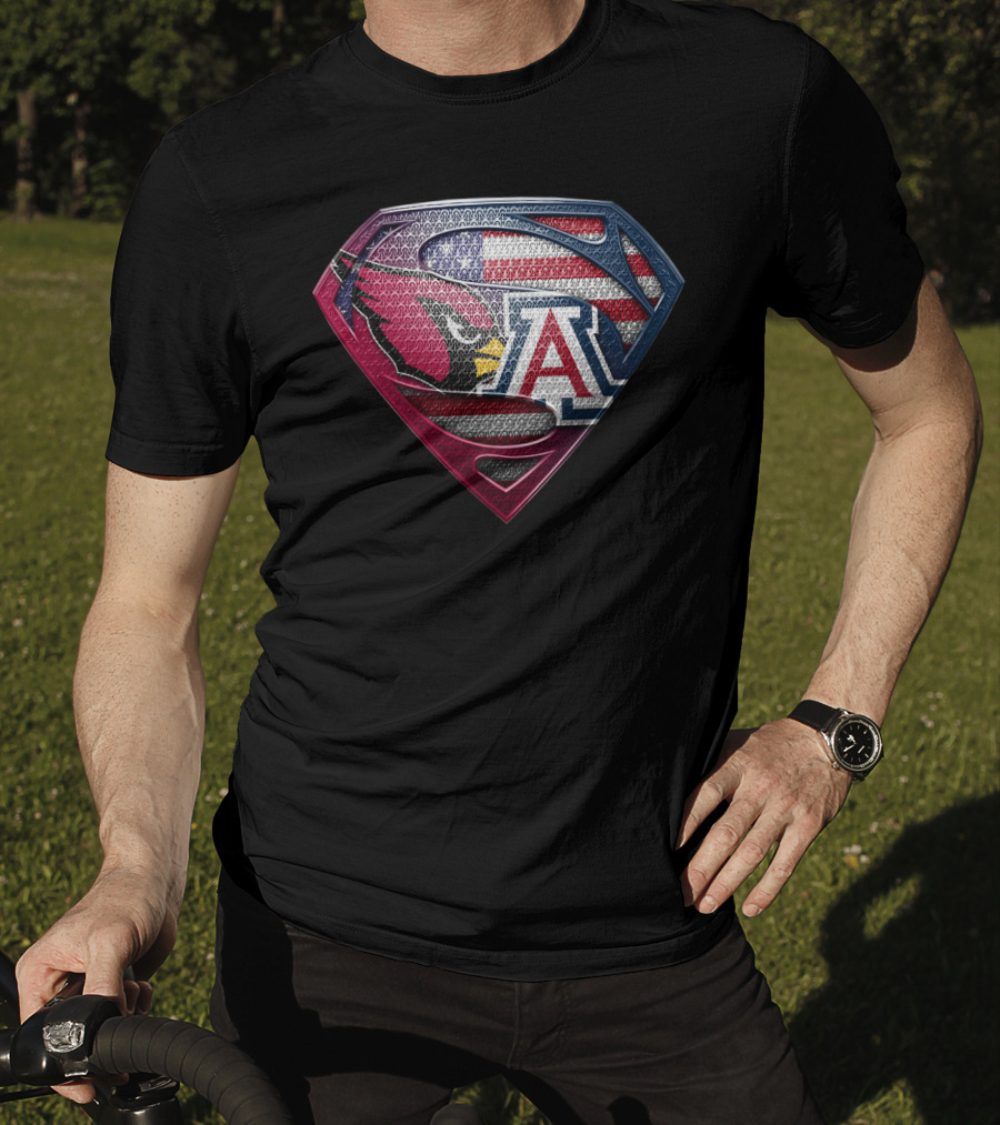 Arizona Cardinals Usa Flag Arizona Wildcats Superman Shield T-Shirt