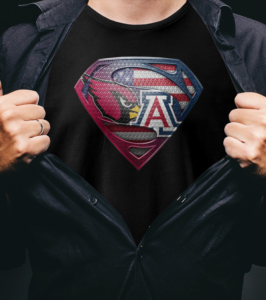 Arizona Cardinals Usa Flag Arizona Wildcats Superman Shield T-Shirt