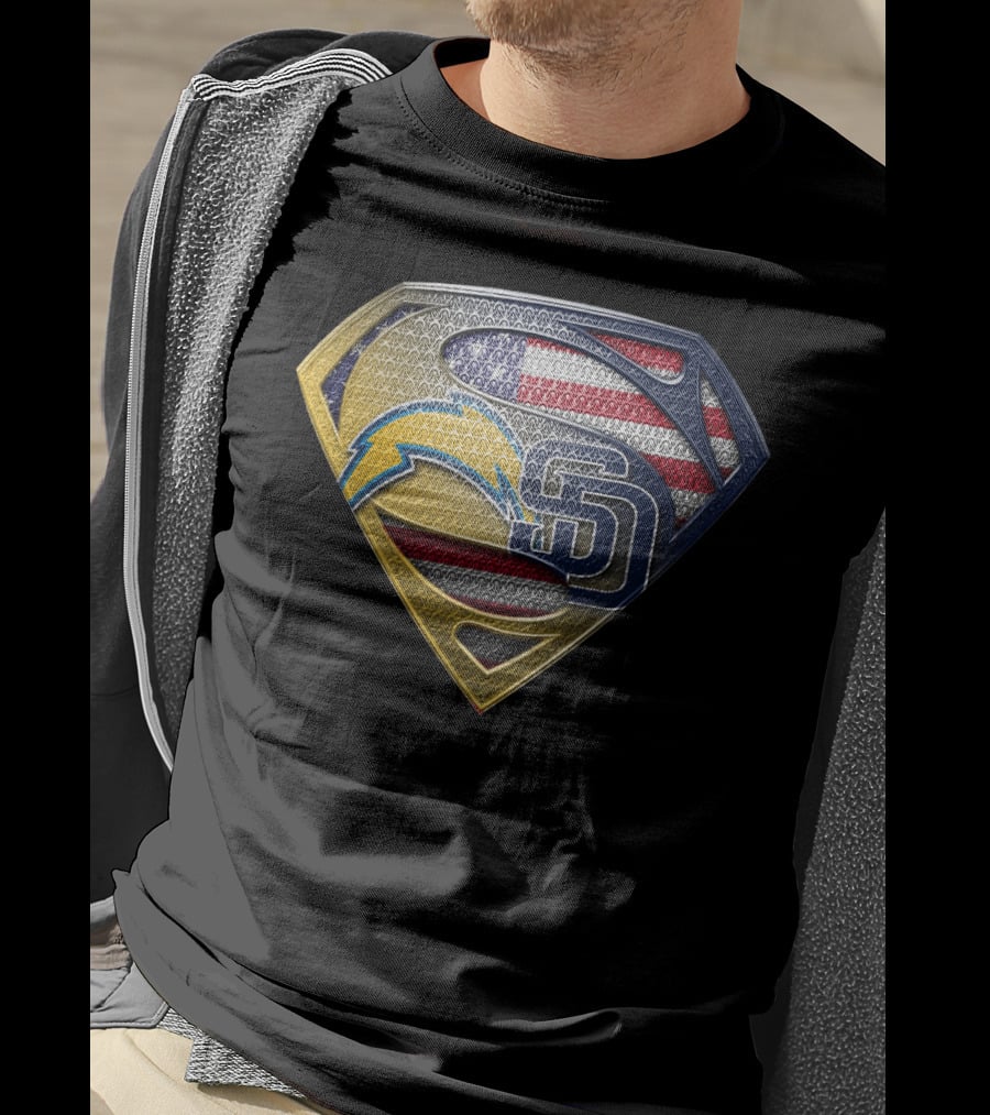 Superman Logo With San Diego Chargers And Padres Usa Flag Elements T-Shirt