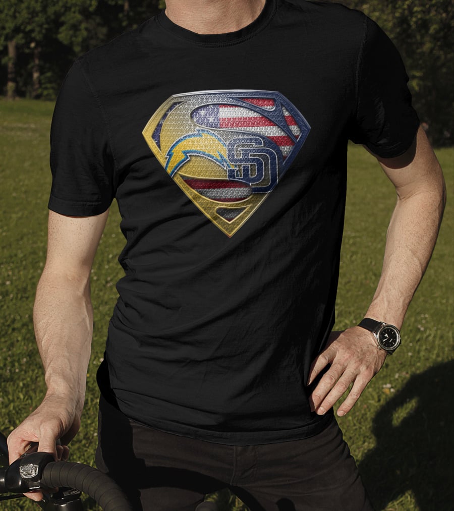 Superman Logo With San Diego Chargers And Padres Usa Flag Elements T-Shirt