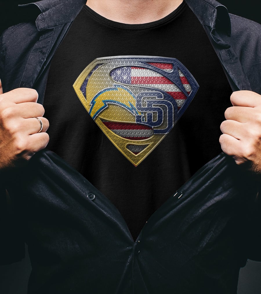 Superman Logo With San Diego Chargers And Padres Usa Flag Elements T-Shirt