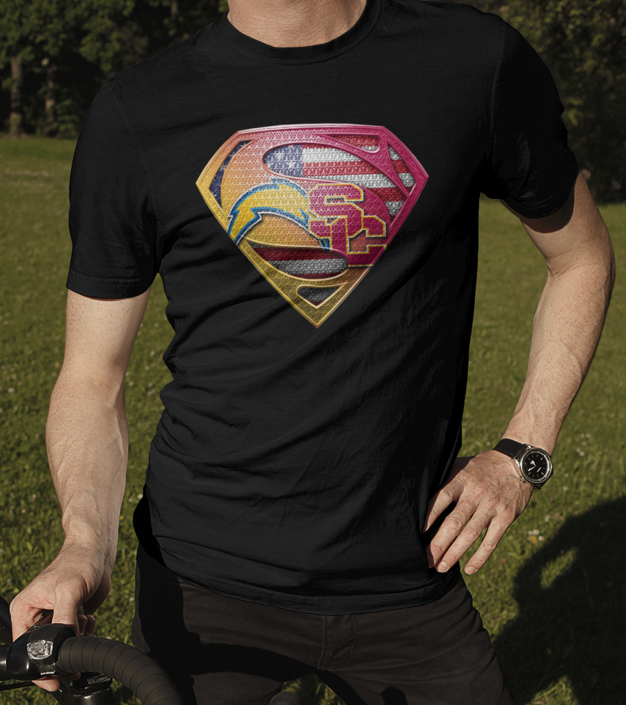 Us Flag Superman Logo Chargers Usc Football Team Colors T-Shirt