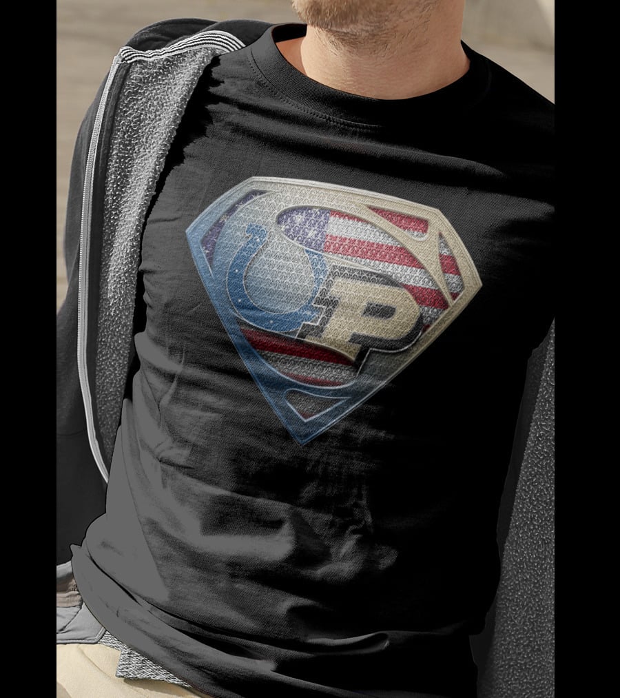 Indianapolis Colts Purdue Boilermakers Usa Flag Superman Shield T-Shirt